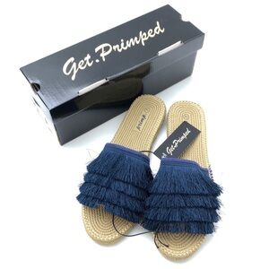 Get Primped Navy Blue Formentara Slide Boho Beach Summer Sandals Shoes 7